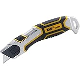 XW Auto-Retractable Safety Utility Knife, Box Cutter of Quick Blade Change, 4 Spare Blades Storage in Handle