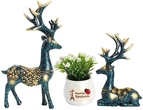 ACCOCO Set of 2 Deers with Plastic Plant Pot Car Interior Dashboard Decoration, Delicate Resin Deer Decorative Ornaments for Car Home Desk Docoration (Deer Decorations)