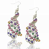 Vintage Tibet Silver Plated Crystal Peacock Eardrop Hook Dangle Earrings