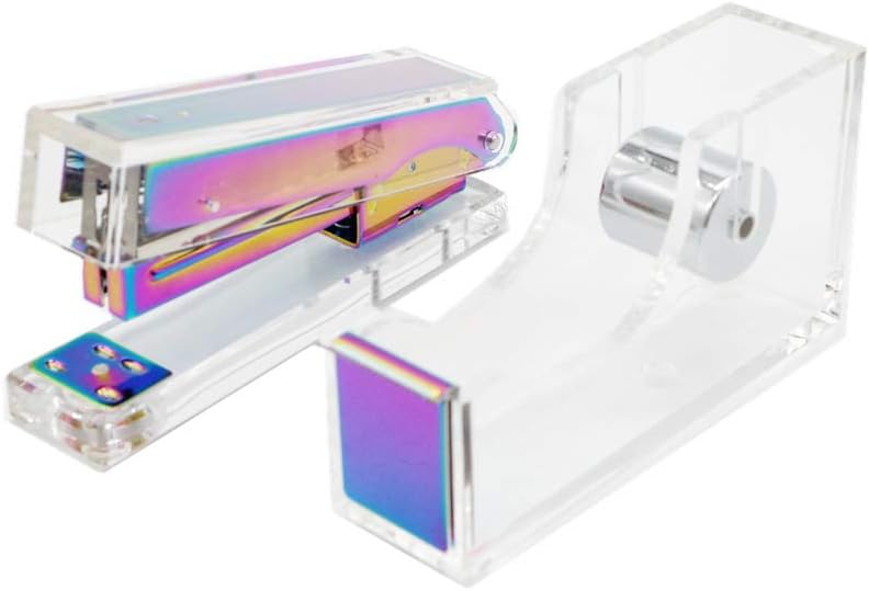 Clear Acrylic Rainbow Stapler | Tape Dispenser Set Colorful Home Office School Desk Manual Staplers | Adhesive Tapes Holder Dress Up Desktop Accessories Supplies