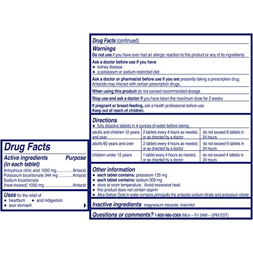 AlkaSeltzer Gold Tablets NonAspirin, 36 Count Box by AlkaSeltzer