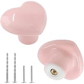 Qjaiune 2pcs Ceramic Heart Pink Drawer Knobs, Cute Cabinet Pulls for Kids | Glazed Ceramic Material, Smooth Cute Design, Includes Two Types Mounting Screws, For Dresser Wardrobe Cupboard Closet