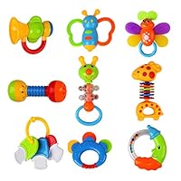 Baby Toys Rattles Teether and Shakers 9 PCS, Baby Newborn Gift Set for Hand Development Early Educational Toys for 3, 6, 9, 12 Month Newborn Baby, Toddler (Some Item Color Pick Randomly)