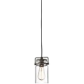 Kichler Brinley 7.75" Kitchen Pendant in Olde Bronze®, Mini Farmhouse Pendant with Clear Glass, (7.75" H x 4.75" W), 42878OZ,