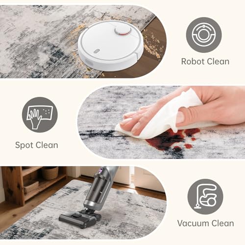 Calore Rugs for Living Room Soft Modern Carpet Non-Slip Bedroom Rug Large Short Pile Area Rugs Home Decor (Grey-Multi, 200 x 300 cm)