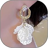 Baroque Acrylic Petal Drop Dangle Earrings for Women,Gold Rhinestone Statement Floral Stud Earrings, Sweet Anniversary Dangling Jewelry Gifts