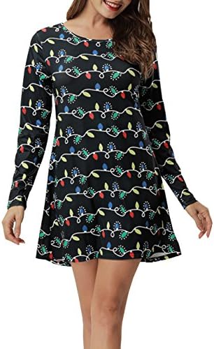 Sikimennzi Women's Christmas Plus Size Long Sleeve Flare Swing Party Dress Christmas Gifts