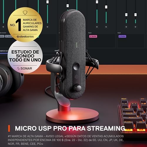 Steelseries alias ​​​​micro usb para pc — cápsula 3 vezes maior para jogos, streaming e podcasts — cancelamento de ruído ai — led mudo e controle de volume — suporte antivibração