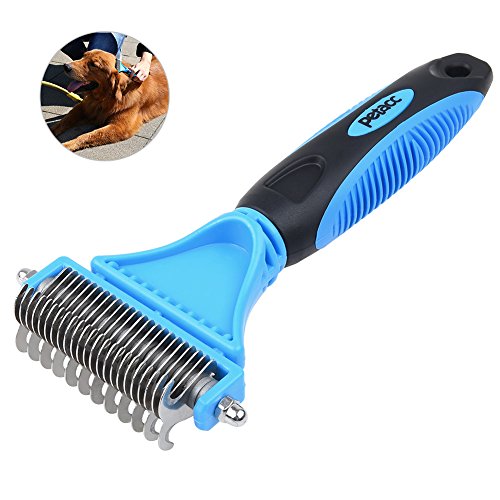 Petacc Useful Pet Dematting Comb Multi-functional Pet Grooming Brush Practical Pet Grooming Tool with 2 Sided Undercoat Rake, Suitable for Dogs and Cats, Blue