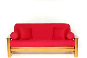 Royal Heritage Home 100% Cotton Full Size Futon Cover - Red - Washable Zippered Sofa Furniture Bed Mattress Covers - Armless Couch Zipper Slipcover Protector/Encasement