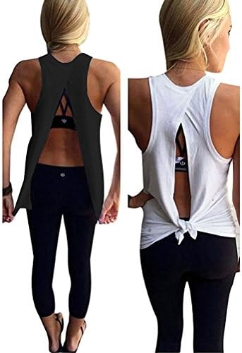 Mazonyi Women's Summer Sexy Backless Tank Top Loose Casual Sleeveless Tops Yoga Casual T Shirt Solid L Pack of 2