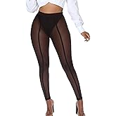 Women's Tie Dye Mesh Legging - High Waist Sheer Pantihose Long Pants Stretchy Tights Clubwear Closed Toe