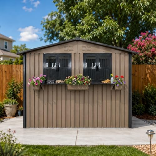 6x9 FT Outdoor Storage Shed with 2 Clear Openable Windows,Waterproof Metal Buil…