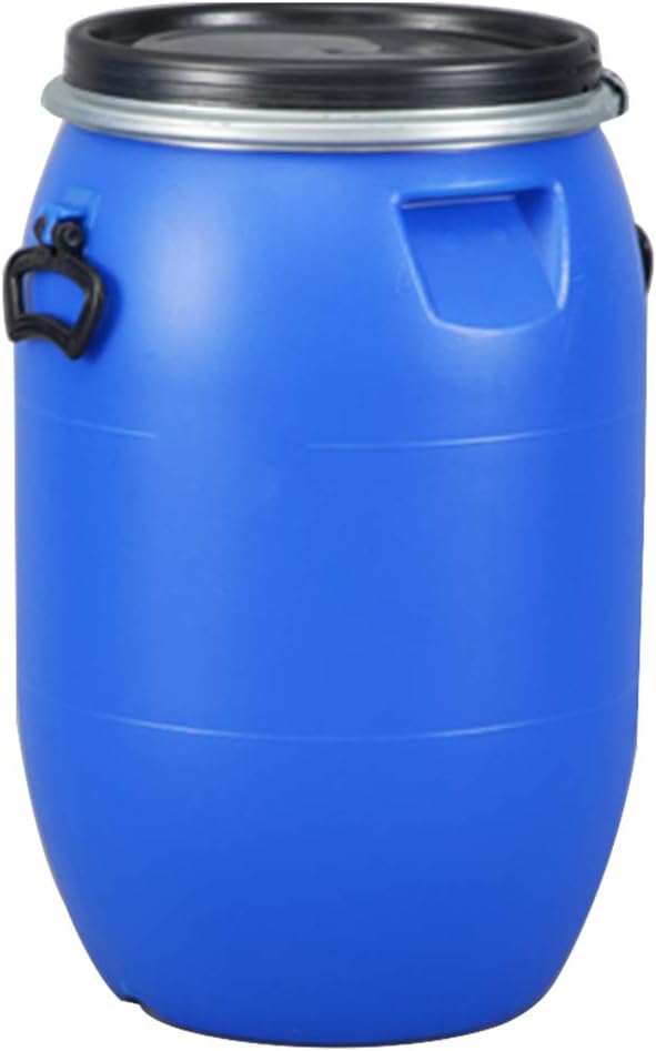 Open Barrel with Lid & Ring, Plastic Blue Open Top Keg Drum Barrel for Storage Food Grade Shipping Food Cooking
