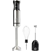 MasterChef Immersion Blender Handheld with Electric Whisk & Milk Frother Attachments, Hand Held Stainless Steel Stick Emulsif
