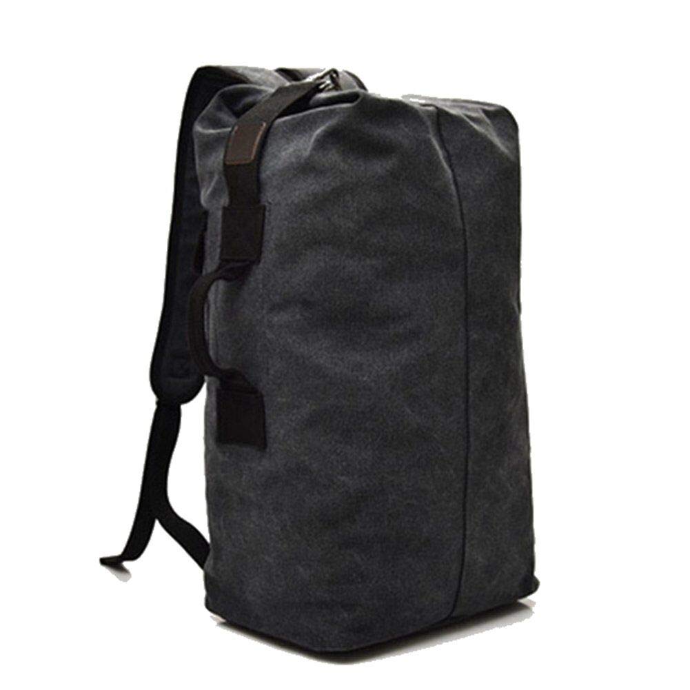Stylish Large capacity Tactical Canvas Backpack Army Bucket Bag Outdoor Sports Duffle Bag Travel Rucksack-(BK)