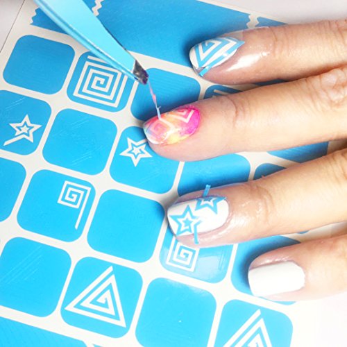 521 Nail Art Stencils Vinyl - 18 Different Swirl Shapes: Arrows, Chevron, French Tip & More Adhesives Stripe Guides Patterns Designs in 3 Sheets Supplies Kit Stickers Tape Foil Decals Craft Gift - Thumbnail 5