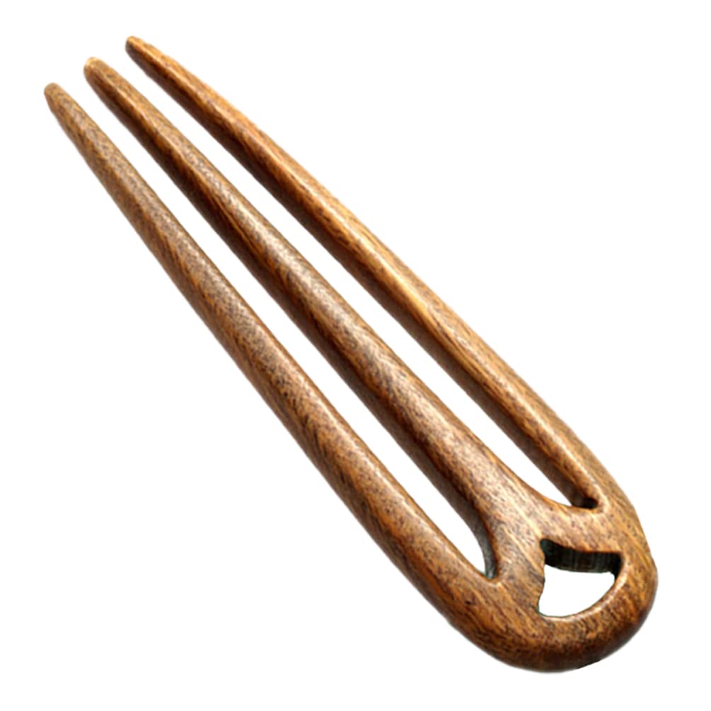 OSALADI French Turtle with Three Teeth Hair Fork Clip Stick Chinese Wooden Fork Hairpin Side Hair Comb Clips Grips for Girls Khaki