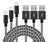 Jpinbo iphone chargers 3Pcs 3ft/6ft/10ft Extra Long Nylon Braided Cord Lightning Cable USB Charging Charger for iPhone 7/7Plus/6S Plus,SE/5S/5C/5,iPad Air/Pro/Mini,iPod Nano Black/Gray,3Piece