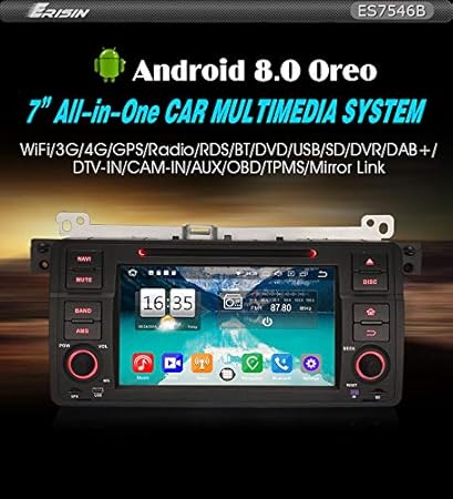 Autoradio Erisin ES7546B 7' 8-Core Android 8.0 GPS DAB+für BMW E46 318 320 325 M3 Rover75