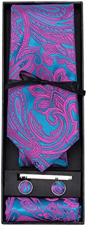 DiBanGu Paisley Woven Tie Handkerchief Classic Men's Necktie Cufflinks Tie Clip Set