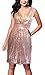 SUJAN Women's Sequins Midi Dress V Neck Ruched Pleated Bodice Cocktail Bodycon