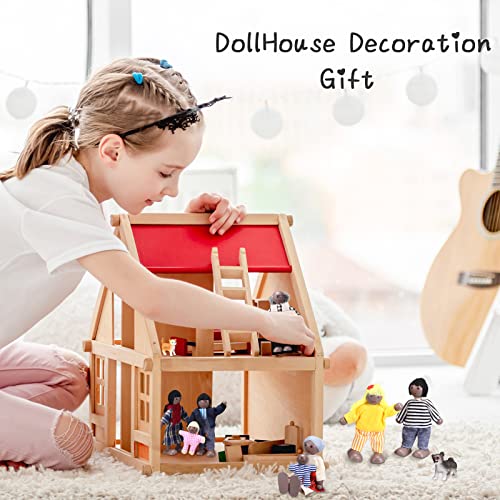 10 Pcs Wooden Dollhouse Family Set of Mini People Figures and Pets,  Dollhouse Dolls Wooden Doll Family Pre