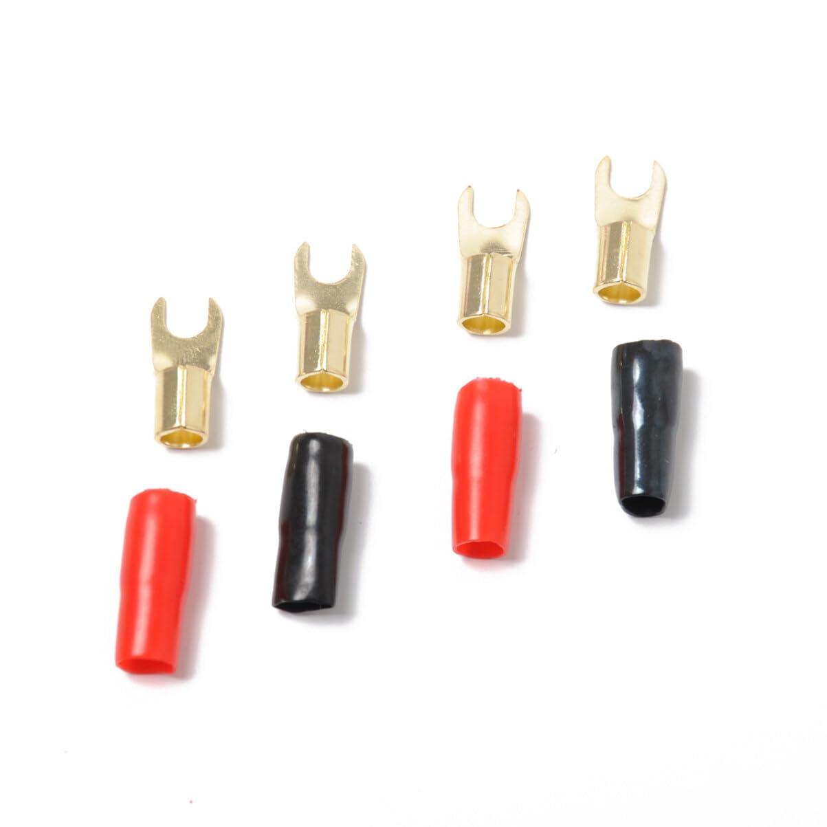 IMIKEYA 5 Pairs 8GA Car Speaker Crimp Connectors, Spade Terminal Copper Gold Plated Ring Barrier Spade Fork Adapters Connectors for Speaker Wire Cable Terminal Plug