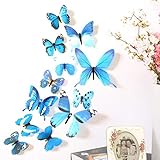 Wall Sticker,DOUMI 12pcs Decal Home Decorations 3D Butterfly Rainbow -Blue