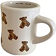 Heardbeli Women Girls Creamy White Cartoon Bear Mugs Ceramic Coffee Mug Water Cup 350ML/12OZ. Cute Funny Novelty Gift