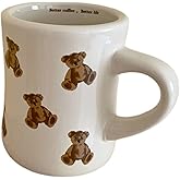 Heardbeli Women Girls Creamy White Cartoon Bear Mugs Ceramic Coffee Mug Water Cup 350ML/12OZ. Cute Funny Novelty Gift
