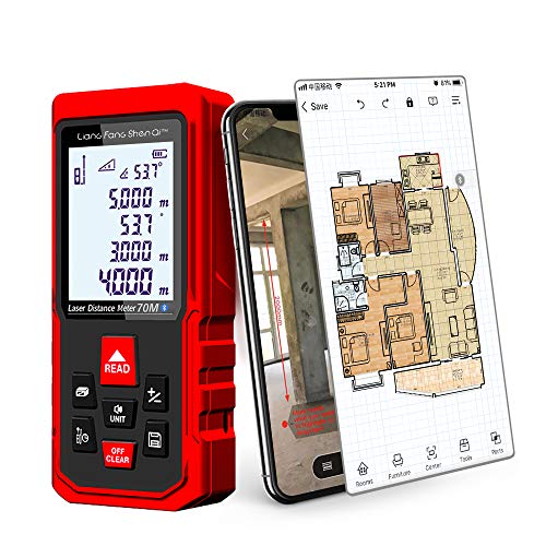 LiangFangShenQi Laser Measure, 229ft/70m, Bluetooth Laser Distance Meter, Backlit Display, Red