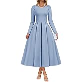 ZESICA Women's Long Sleeve Midi Dresses 2026 Spring Elegant Crewneck Swing A Line Wedding Guest Party Dress with Pockets