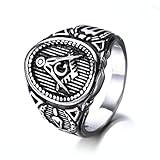 OAKKY Men's Stainless Steel Vintage Masonic Freemason Ring Biker Symbol Member Band Silver Black Size 11