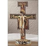 Large Standing San Damiano Marble Resin Cross Crucifix Religious Home Decor 11"