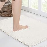 Walensee Bathroom Rug Non Slip Bath Mat (24x17 Inch Ivory) Water Absorbent Super Soft Shaggy Chenille Machine Washable Dry Extra Thick Perfect Absorbant Best Small Plush Carpet for Shower Floor