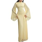 Milumia Women's Mock Neck Long Bell Sleeve Maxi Dress Elegant Ruched Ruffle Wedding Guest Dresses