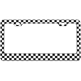 Black and White Checkerboard License Plate Frame Race Flag License Plate Holder Personalized Aluminum Metal Car Tag Cover Front Plates Frames for Women Men US Vehicles Standard 1Pcs