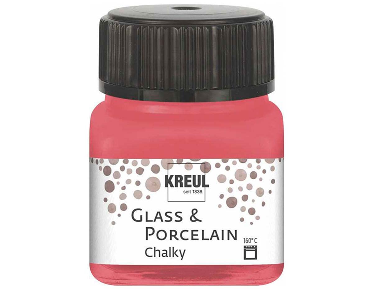 Kreul 16634 Glass & Porcelain Chalky Cozy Red, 20 ml Glass, Soft - Matte Glass and Porcelain Paint, Water-based, Quick-Drying, Opaque