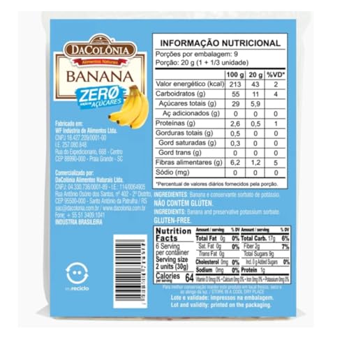 KIT 4x Muito sabor e ZERO AÇUCAR - DaColônia - 2 Bananinha (180g cada) - 2 Pé de Moleque (100g cada), total de 560g de produtos naturais (4 unid.)