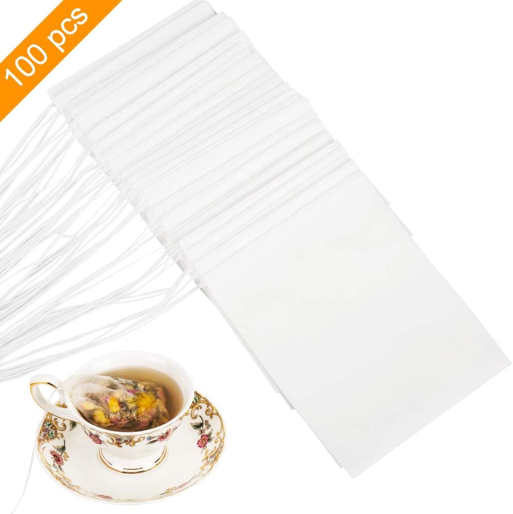 YINGKESI Tea Filter Bags, Disposable Tea Infuser, Safe & Natural Material, 1-Cup Capacity, Drawstring Empty Bag for Loose Leaf Tea, Set of 100（3.15 x 3.94 in）