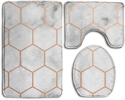 Wangrbo Rose Gold Marble Bathroom Carpet Rug,Non-Slip 3 Piece Bathroom Mat Set