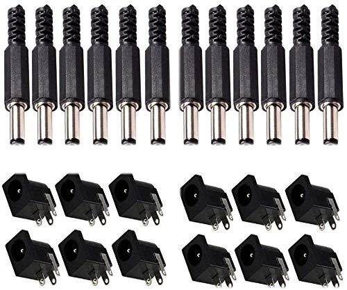 RUNCCI-YUN 24 Pcs 2.1MM x 5.5MM DC Power Barrel Plug Male Jack Socket/Female Panel Mount DC Connector Kit DIY Adapter Connector