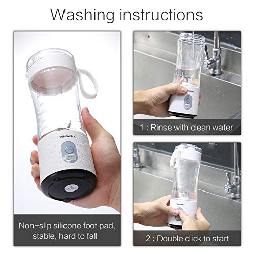 TENSWALL Portable Blender, Personal Size Blenders Smoothies and Shakes, Handheld Fruit Mixer Machine 13oz USB Rchargeable Juicer Cup, Ice Blender Mixer Home/Office/Sports/Travel/Outdoors-White