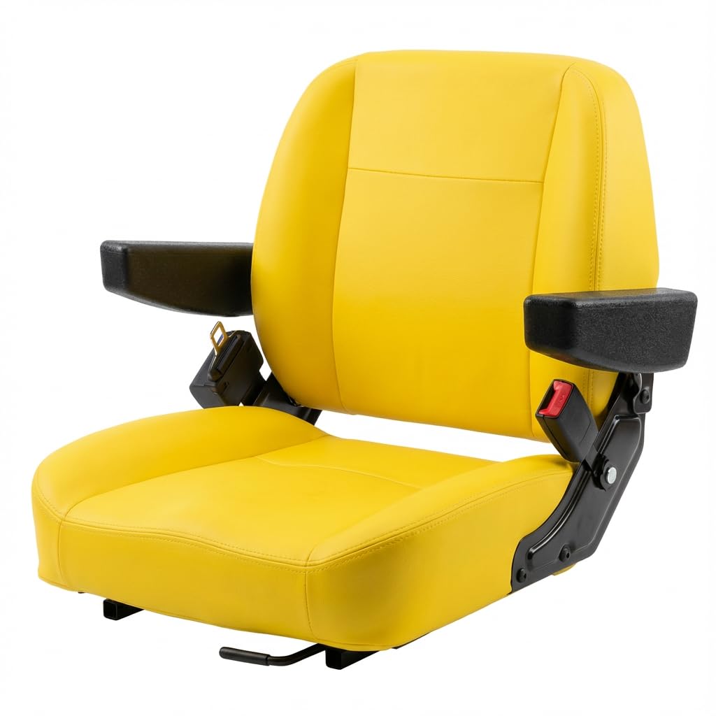 Photo 1 of Universal Tractor Seat, Zero Turn Mower Seat with Adjustable Safety Belt Armrest Micro Switch for John Deere ZTR Skid Steer Loader Telehandler Dozer Excavator