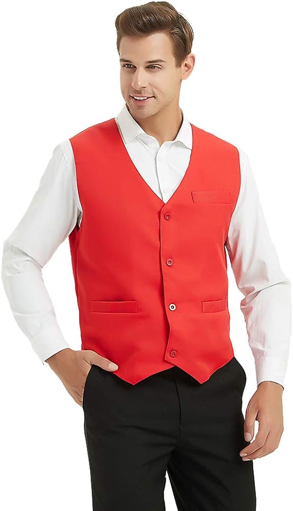 TOPTIE Waiter Uniform Unisex Button Vest for Supermarket Clerk & Volunteer at  Men’s Clothing store