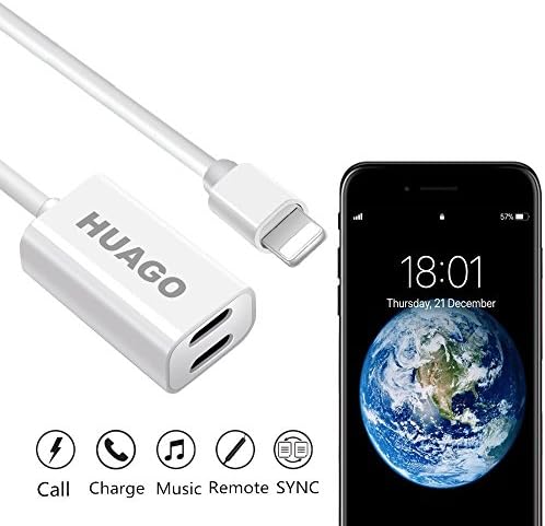 iPhone 7 Adapter &amp; Splitter, Dual Lightning Headphone Audio &amp; Charge Adapter for iPhone 7 / 7 Plus, iPhone 8 / 8 Plus, iPhone X, Sync,Music Control,Charge Function at the same time
