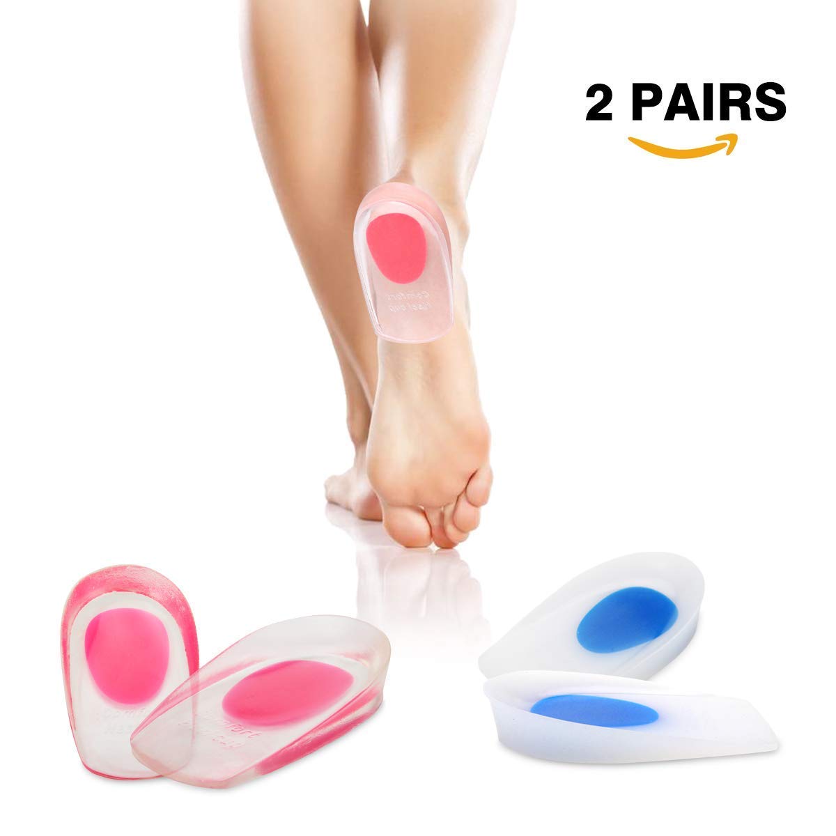 2 Pairs of Gel Heel Cups Heel Support Pads Cushions for Plantar