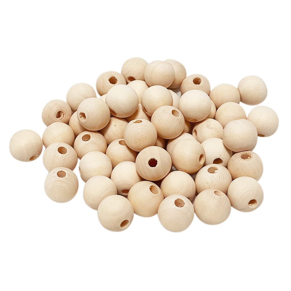 YAOTROOP 50 Pcs Large Wooden Beads 20mm Natural Round Wood Beads Loose Beads Untreated Wooden Balls, for Handmade Garlands Home Decorations Jewellery Making DIY Hand Crafts