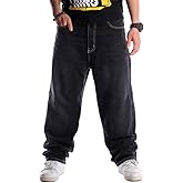 Ylingjun Mens Baggy Hip Hop Jeans Casual Loose Fit Embroidered Skateboard Denim Pants